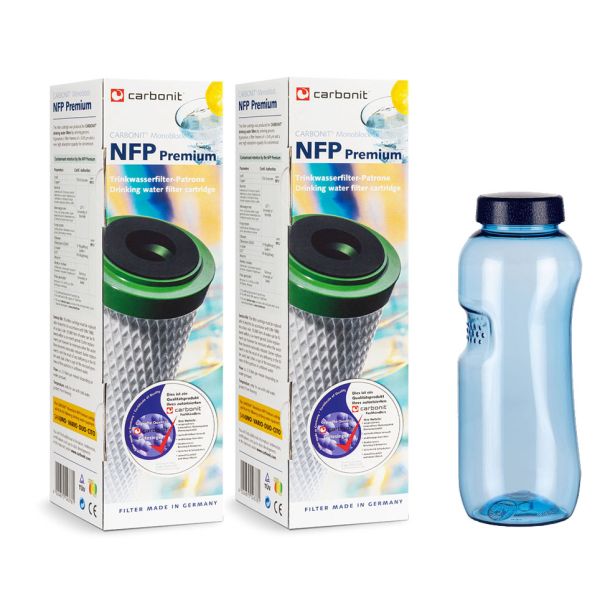 Carbonit NFP Premium 2er Set Wasserfilter + Gratis Tritan Wasserflasche 0,5 Liter
