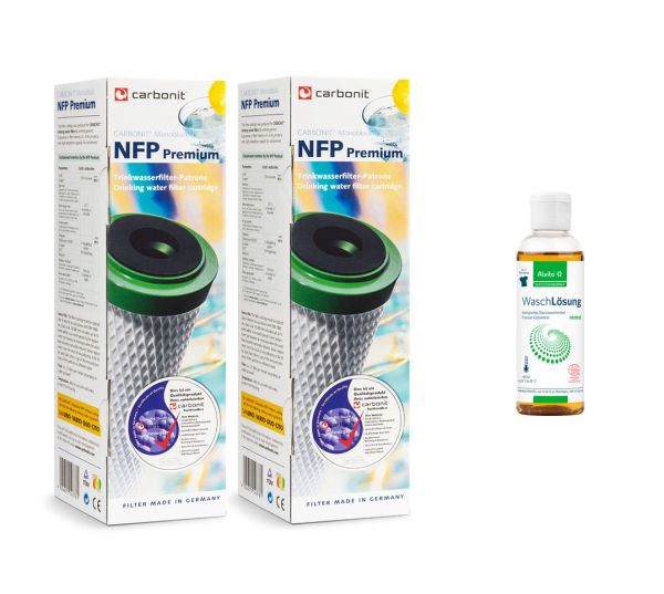 Carbonit NFP Premium 2er Set Wasserfilter + Gratis Waschlösung Neutral 100 ml
