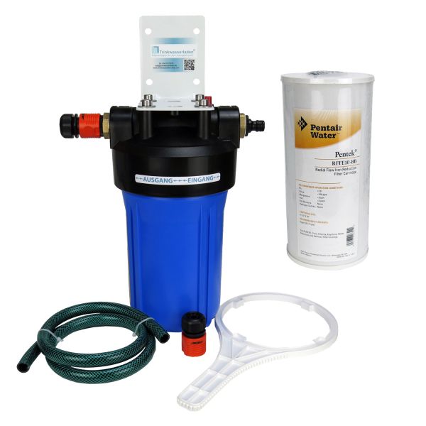 Gehäuse 10" BigBlue mit Schnellkupplungen für Gartenschlauch Brunnenwasser + Pentair RFFE10-BB Eisen