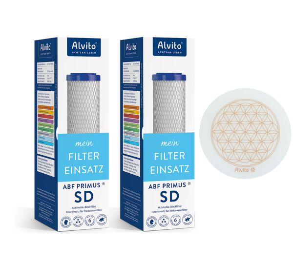 Alvito Primus SD 2er Set Wasserfilter + Gratis Alvito Energiescheibe mit Lebensblume