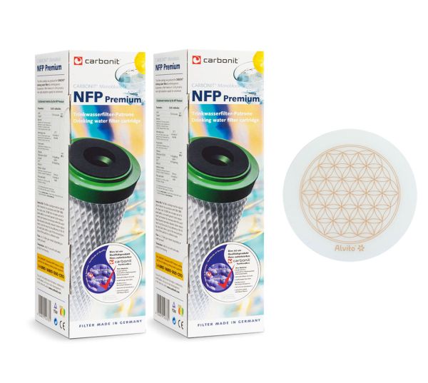 Carbonit NFP Premium 2er Set Wasserfilter + Gratis Alvito Energiescheibe mit Lebensblume